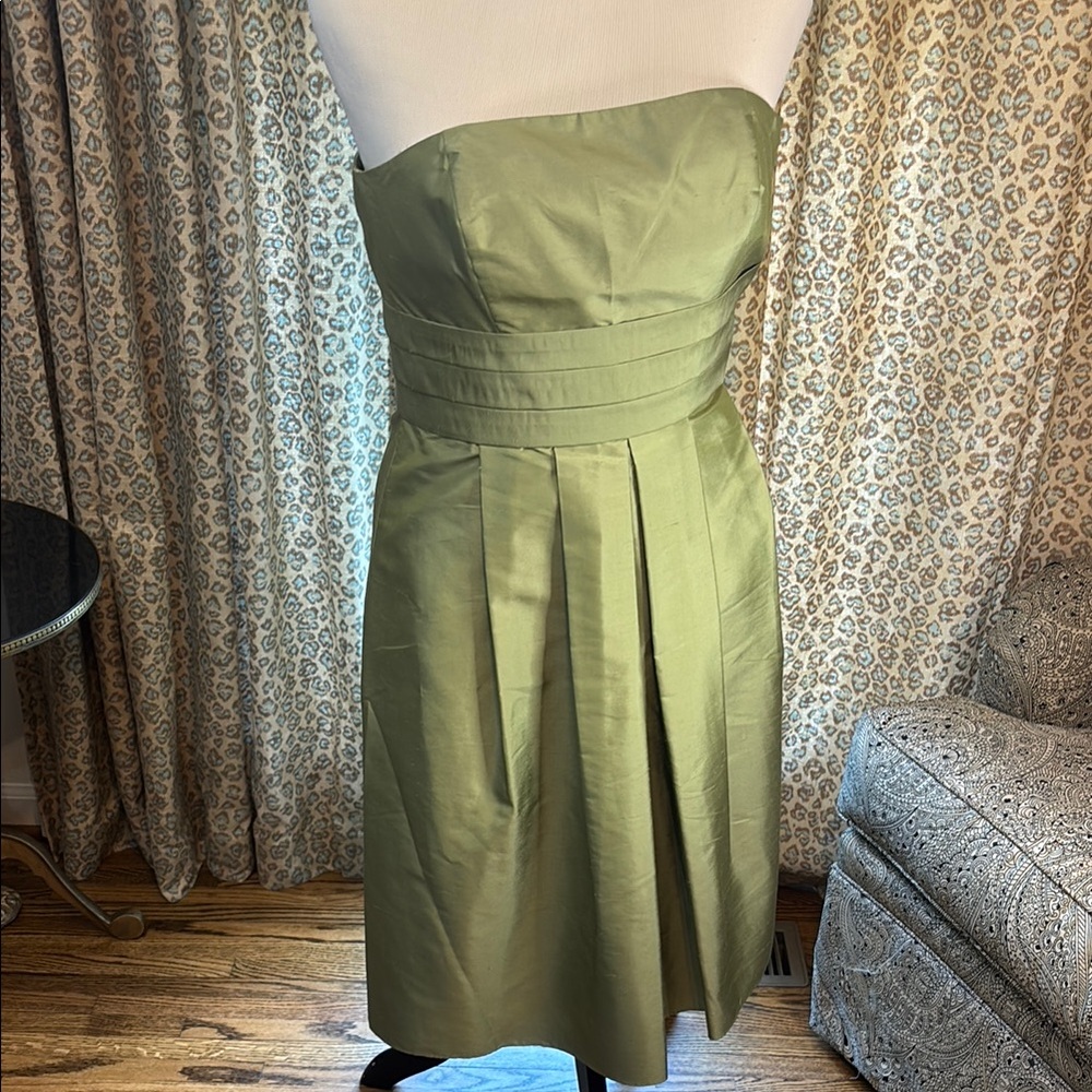 Gorgeous 100% Silk Green Ann Taylor  Strapless A-line Dress